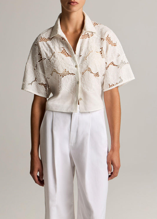 Lace Cropped Short-Sleeve Shirt - US 8830