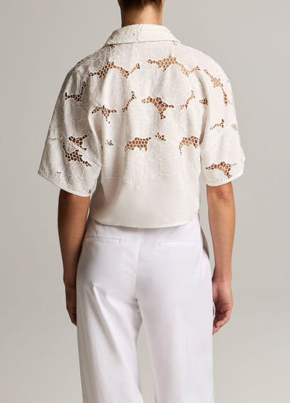 Lace Cropped Short-Sleeve Shirt - US 8830