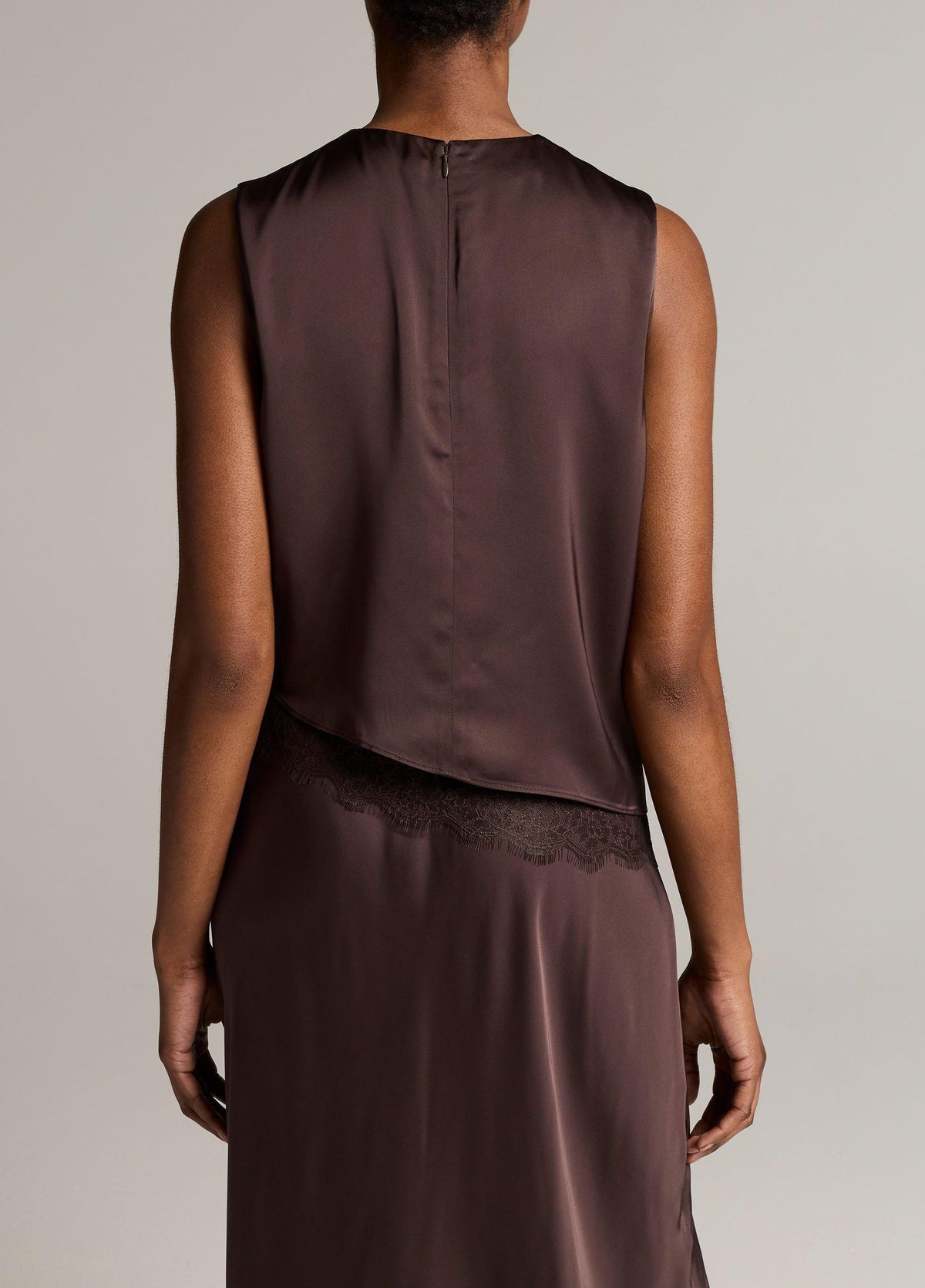 Lace-Trim Satin Asymmetric Shell - US 6728