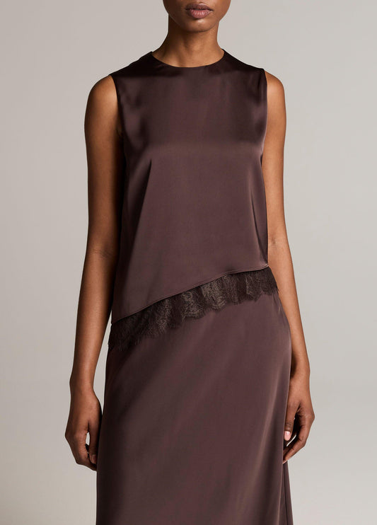 Lace-Trim Satin Asymmetric Shell - US 6728