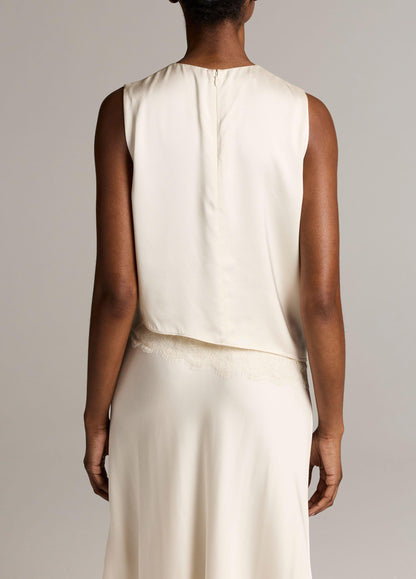 Lace-Trim Satin Asymmetric Shell - US 6311