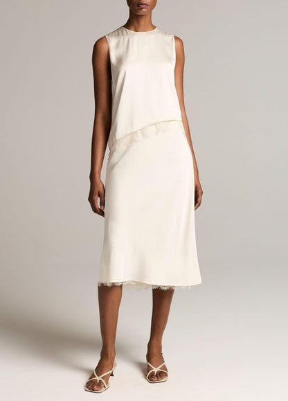 Lace-Trim Satin Asymmetric Shell - US 6311