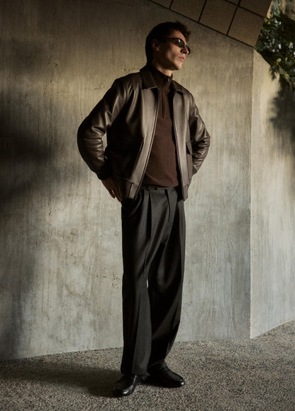 Leather Aviator Bomber Jacket - US 0997