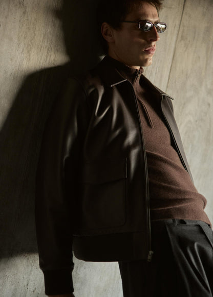 Leather Aviator Bomber Jacket - US 0997