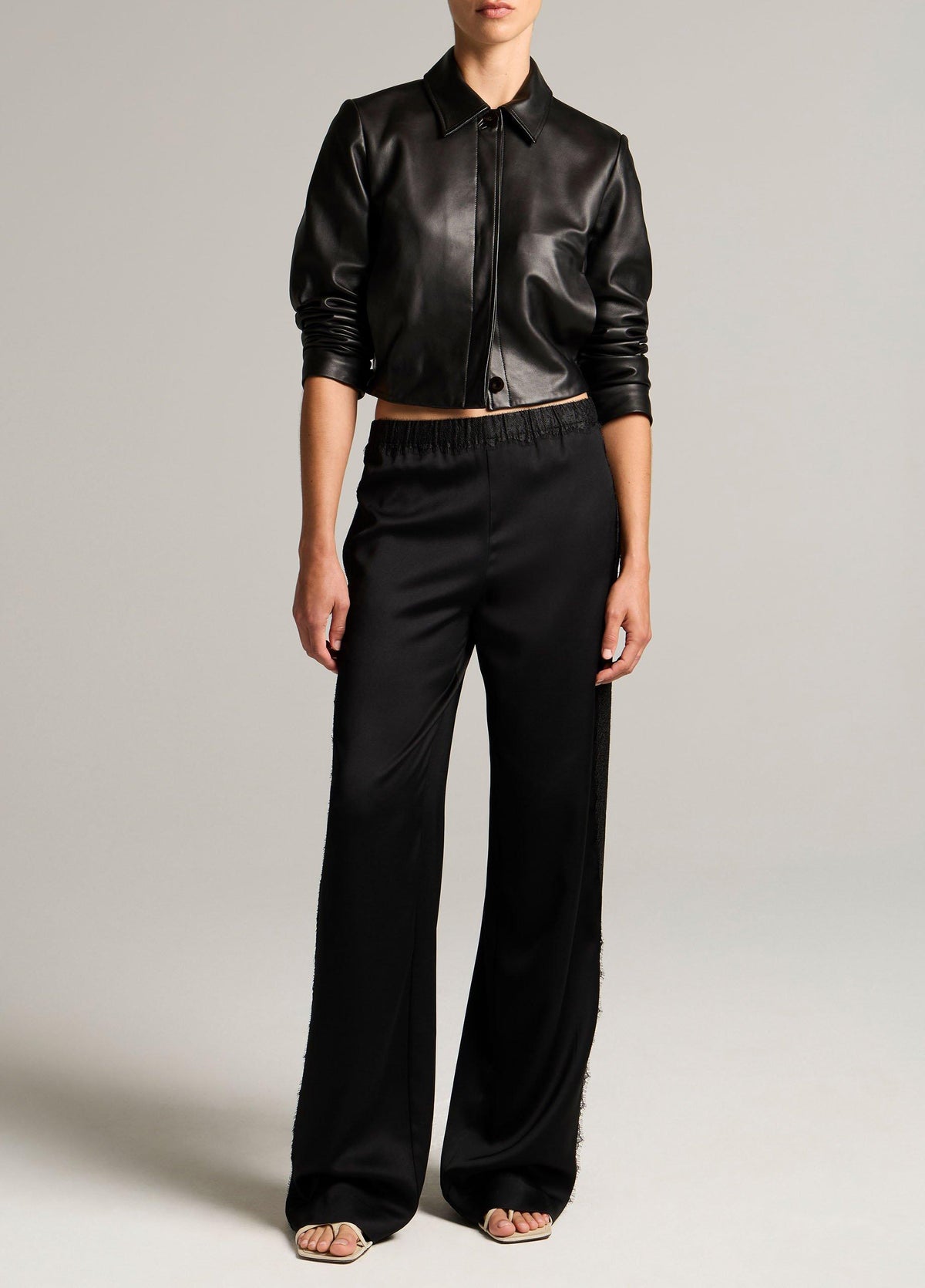 Leather Cropped Jacket - US 0747