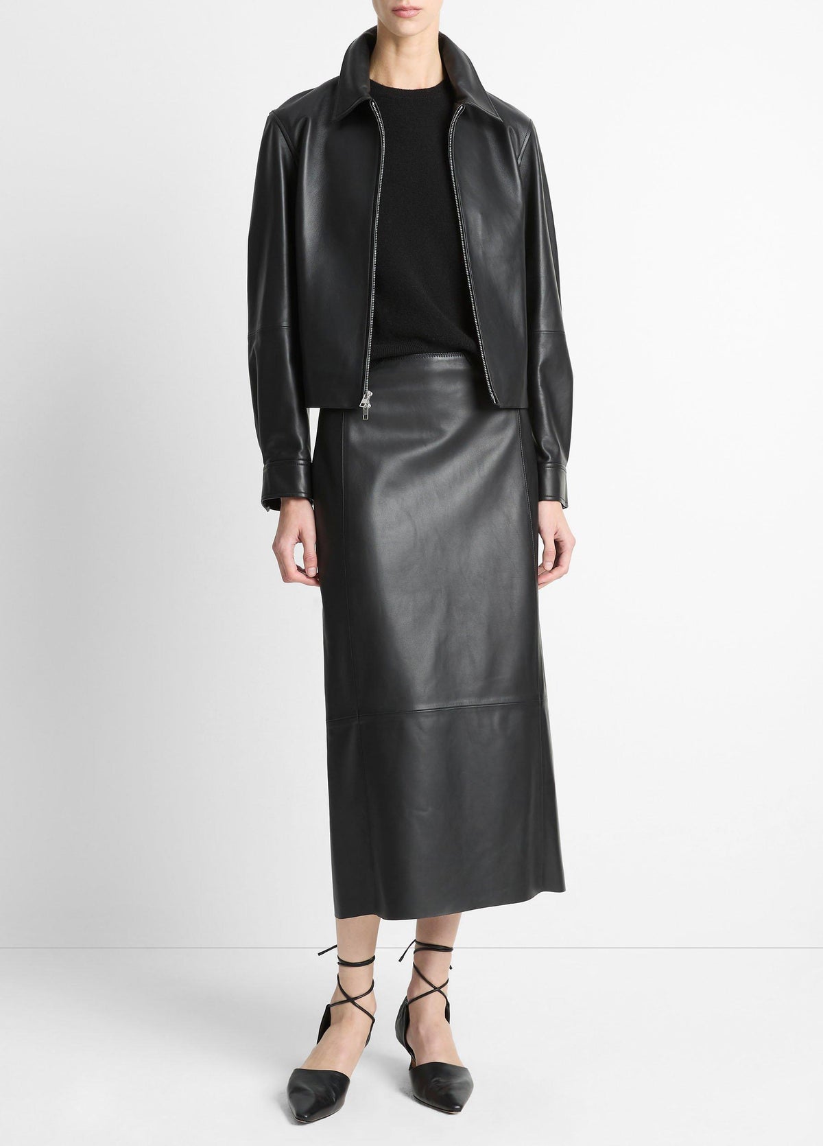 Leather Cropped Zip-Front Jacket - US 4514