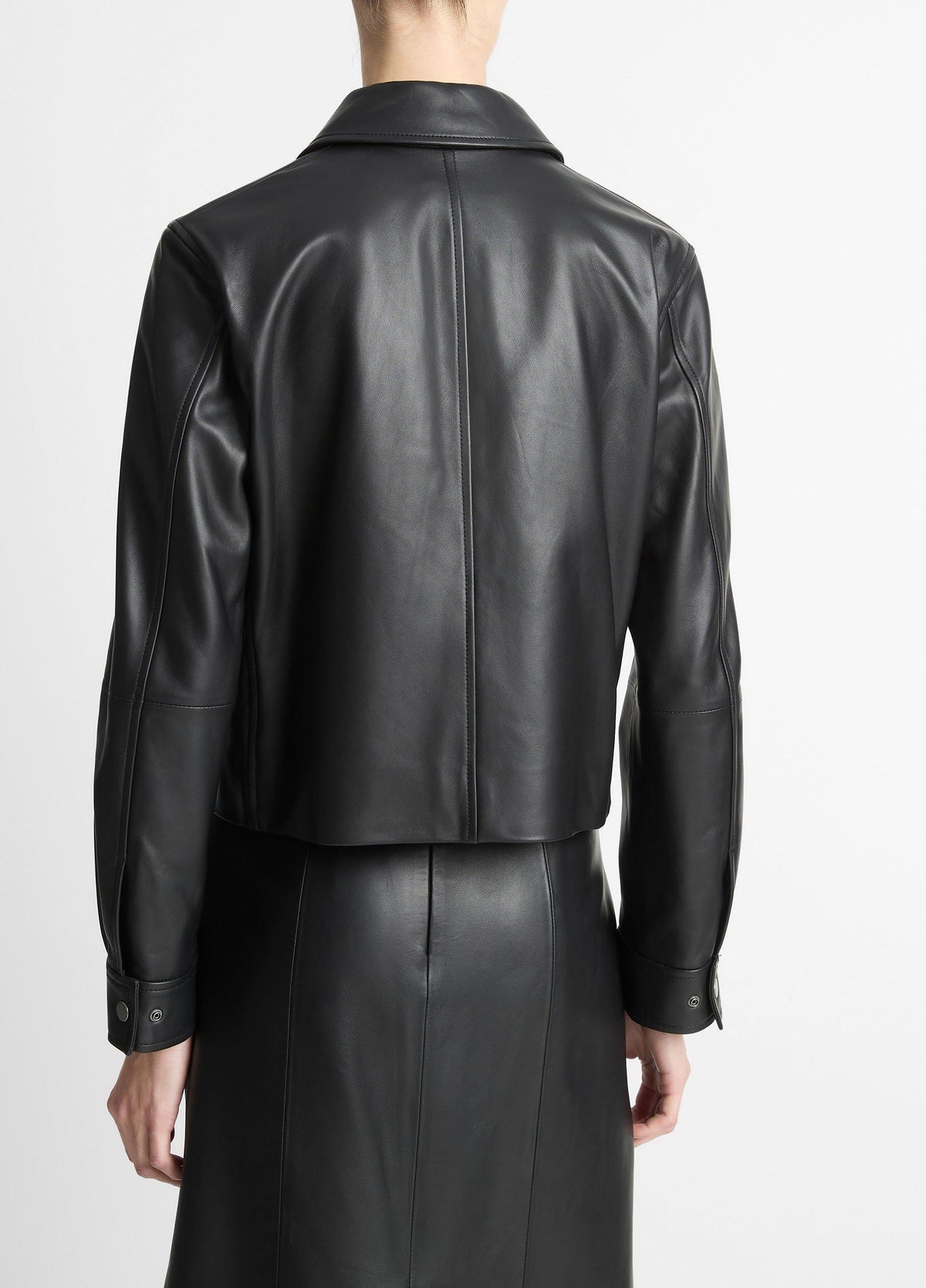 Leather Cropped Zip-Front Jacket - US 4514