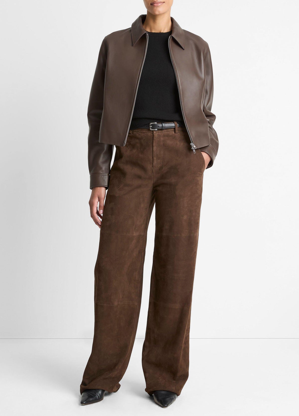 Leather Cropped Zip-Front Jacket - US 7841