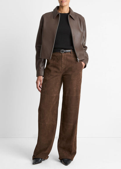 Leather Cropped Zip-Front Jacket - US 7841