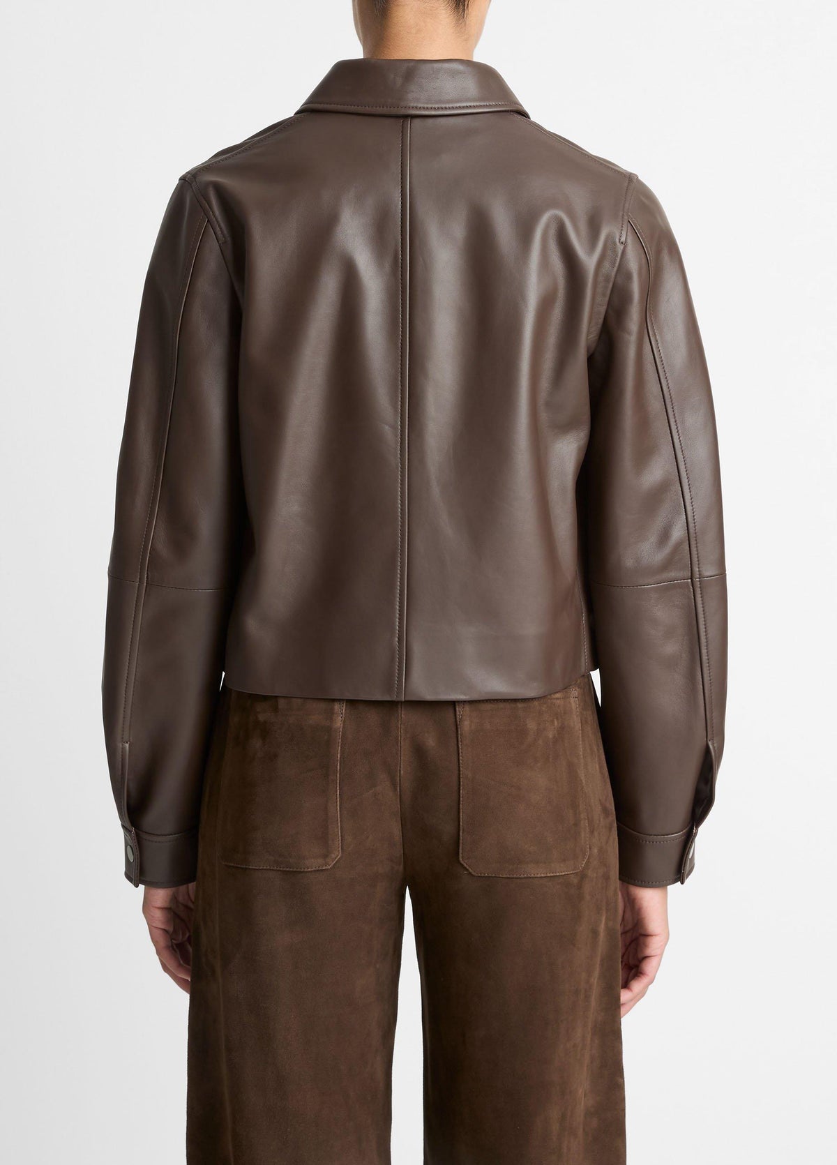 Leather Cropped Zip-Front Jacket - US 7841