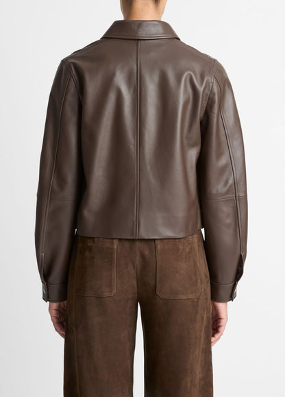 Leather Cropped Zip-Front Jacket - US 7841