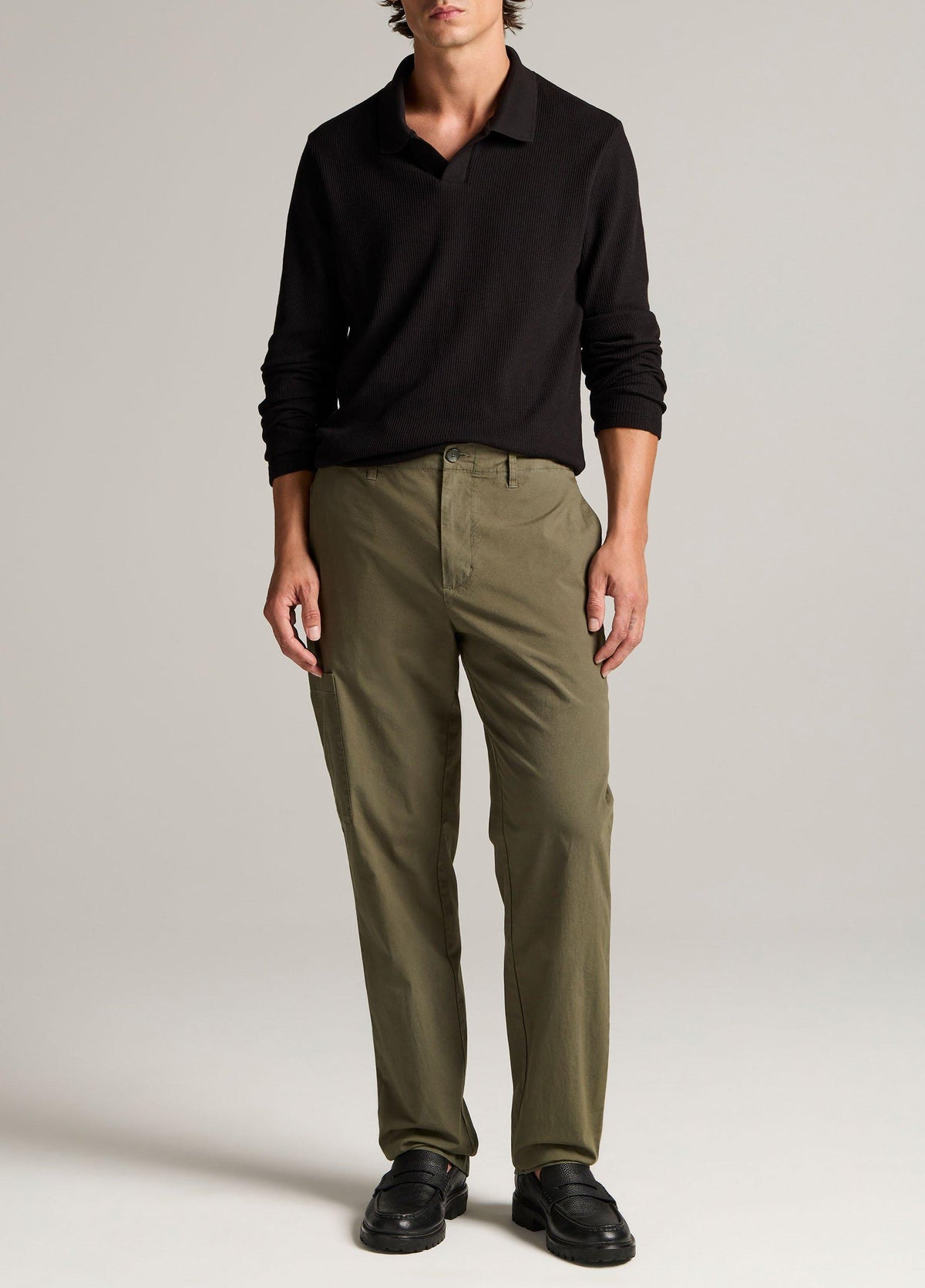 Macro-Rib Cotton Johnny-Collar Shirt - US 3694