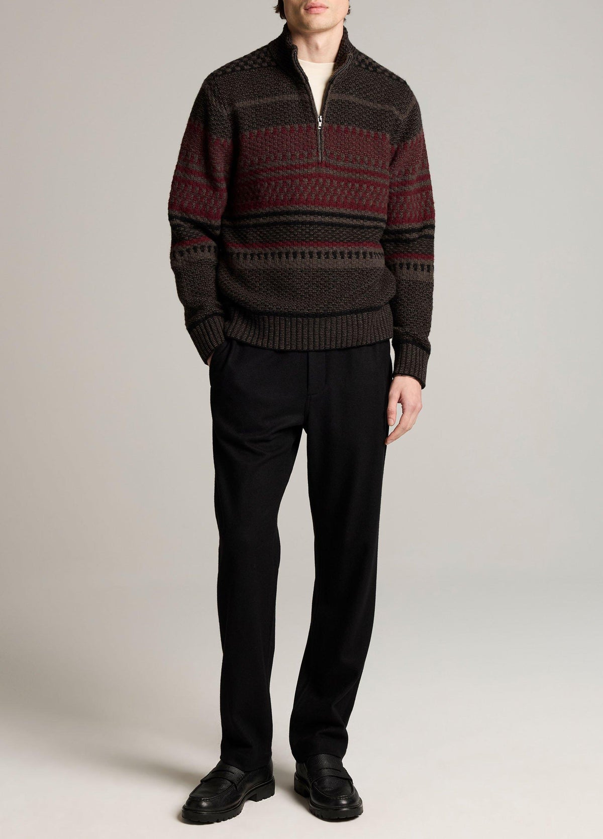 Merino Wool-Blend Variegated Jacquard Quarter-Zip Sweater - US 1530