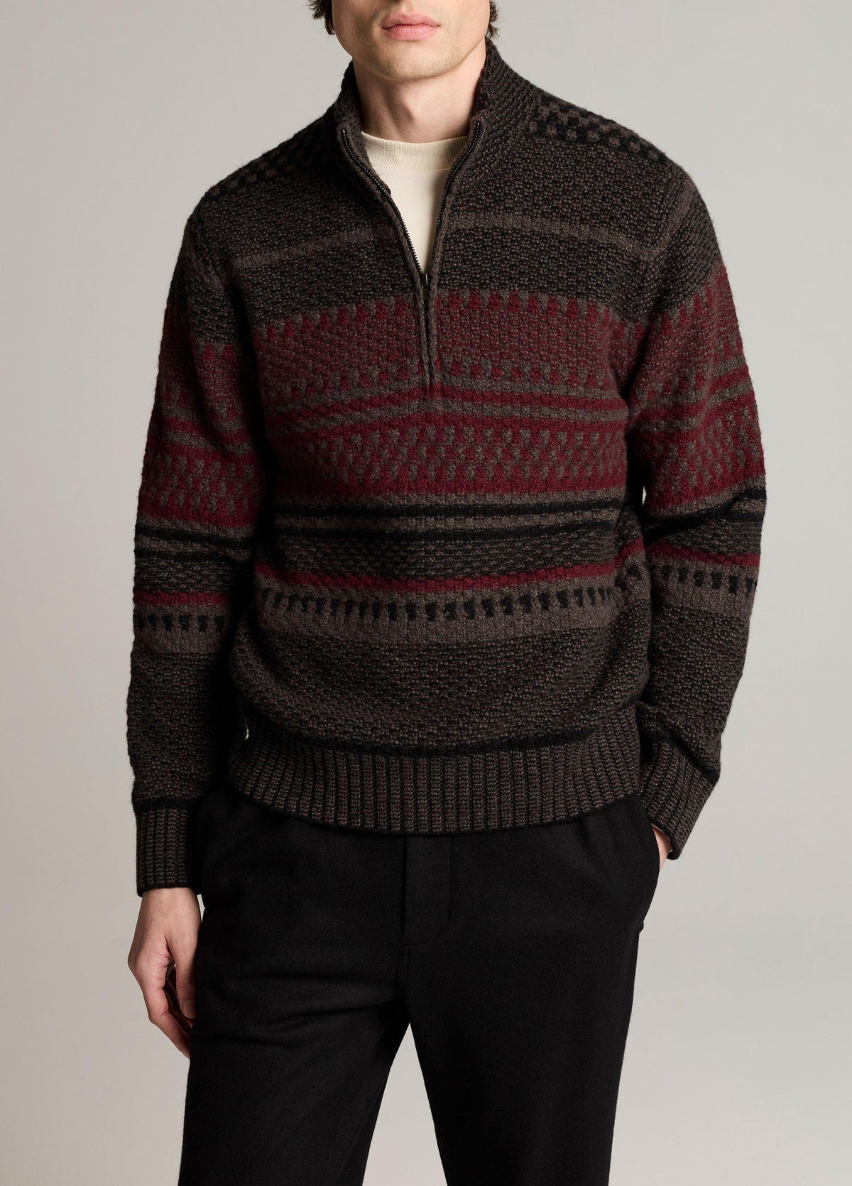 Merino Wool-Blend Variegated Jacquard Quarter-Zip Sweater - US 1530