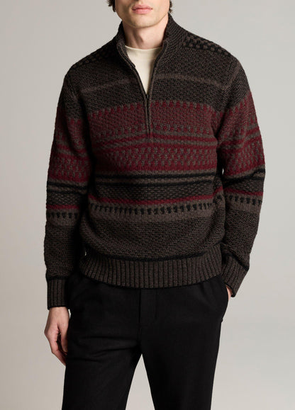 Merino Wool-Blend Variegated Jacquard Quarter-Zip Sweater - US 1530