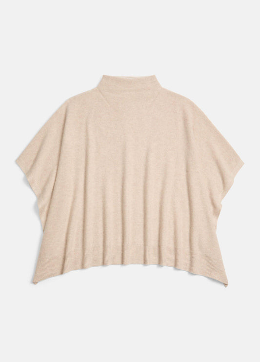 Merino Wool-Cashmere Funnel-Neck Poncho - US 3296