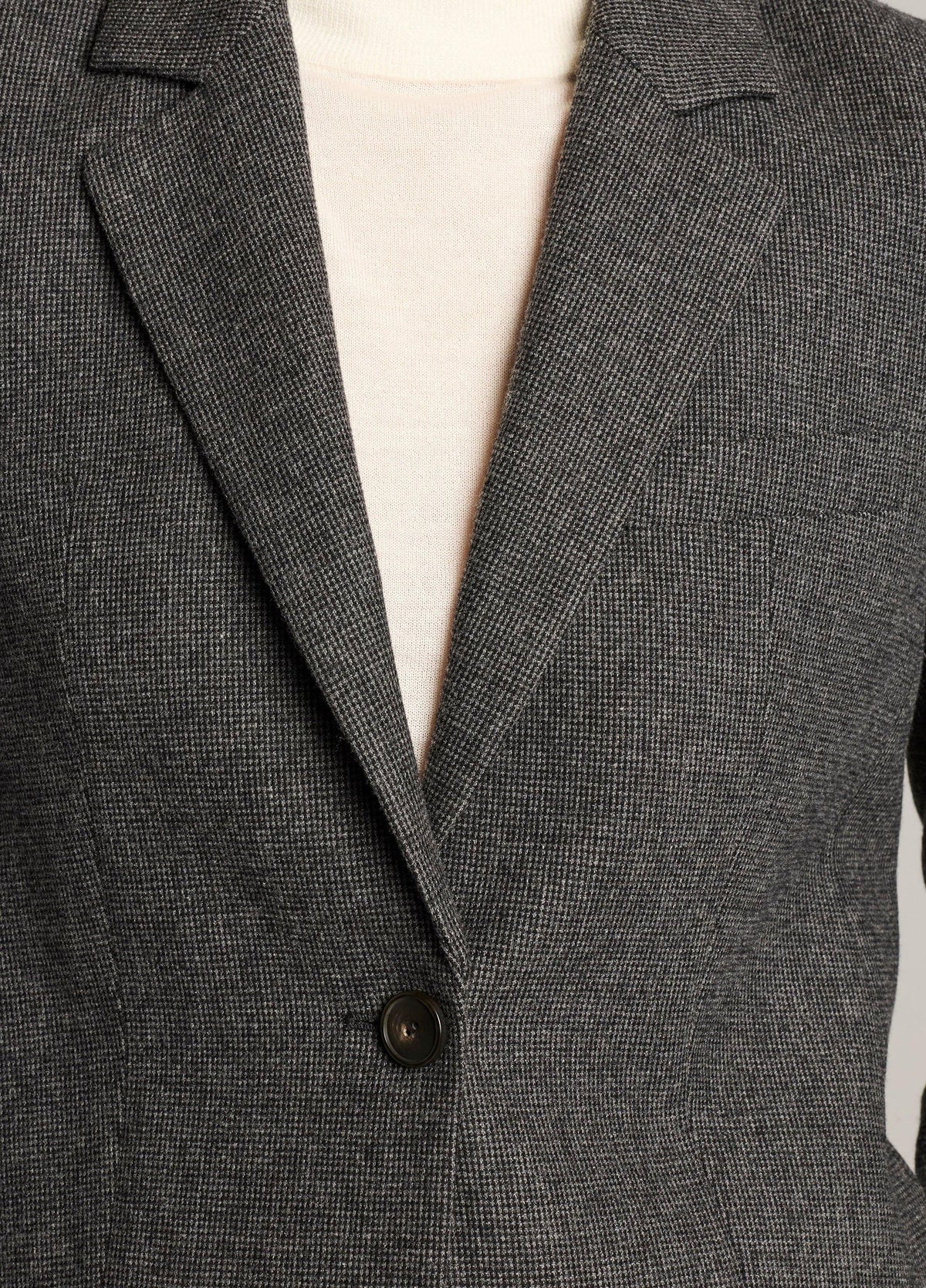 Micro-Houndstooth Italian Wool-Blend Flannel Short Blazer - US 9054