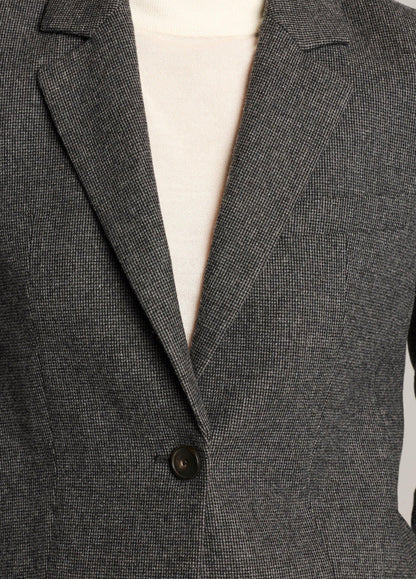 Micro-Houndstooth Italian Wool-Blend Flannel Short Blazer - US 9054