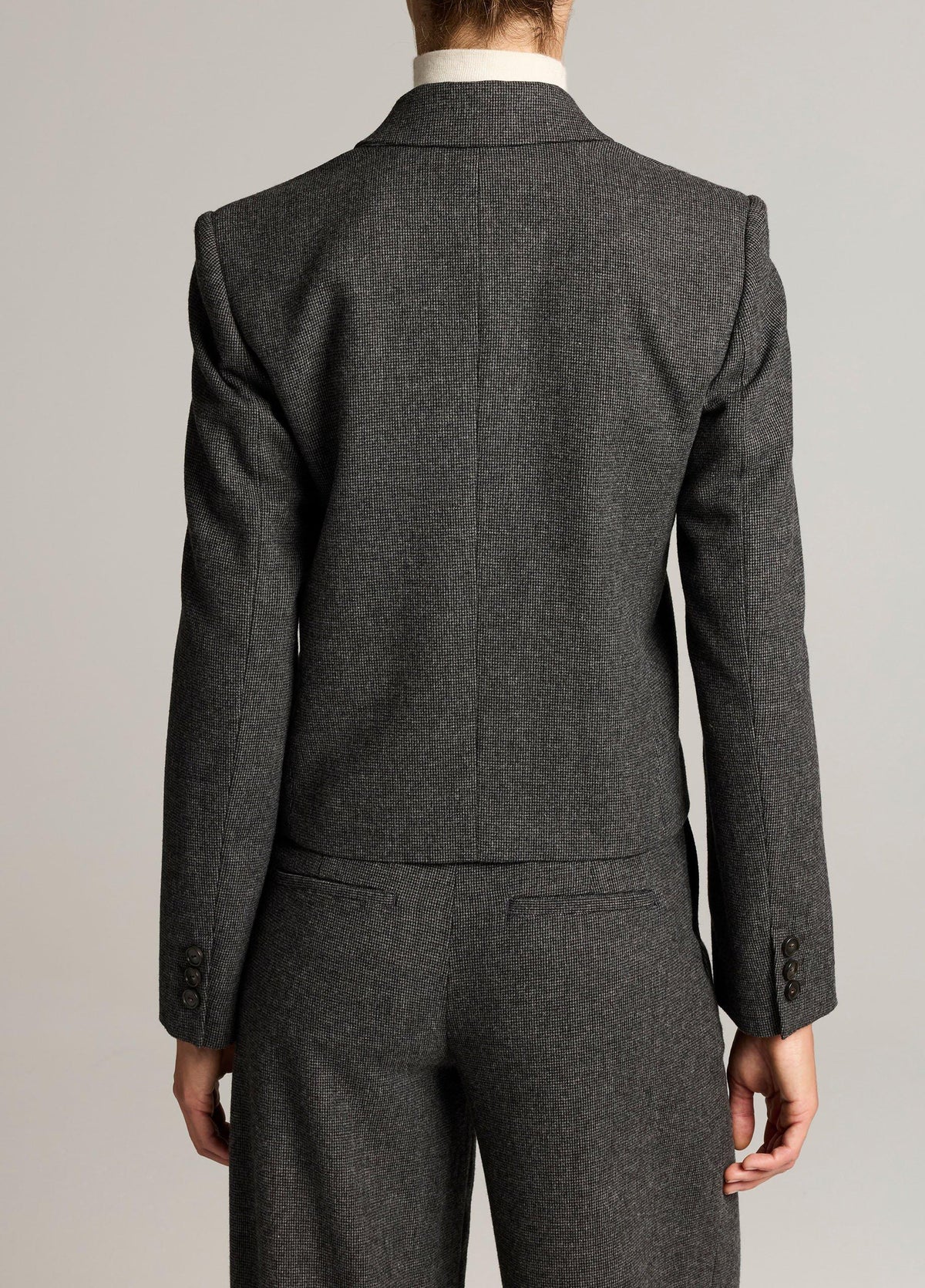 Micro-Houndstooth Italian Wool-Blend Flannel Short Blazer - US 9054