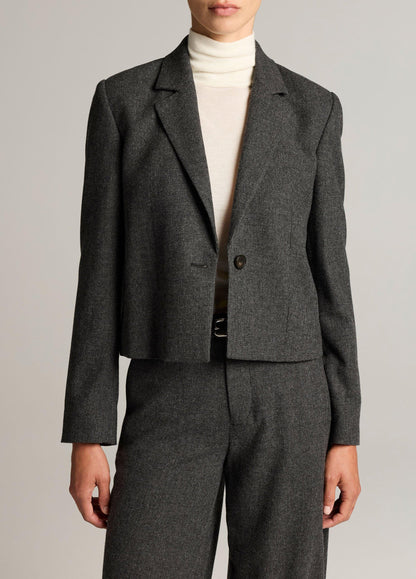 Micro-Houndstooth Italian Wool-Blend Flannel Short Blazer - US 9054