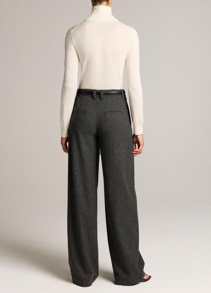 Micro-Houndstooth Italian Wool-Blend Flannel Wide-Leg Trouser - US 0841
