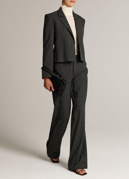 Micro-Houndstooth Italian Wool-Blend Flannel Wide-Leg Trouser - US 0841