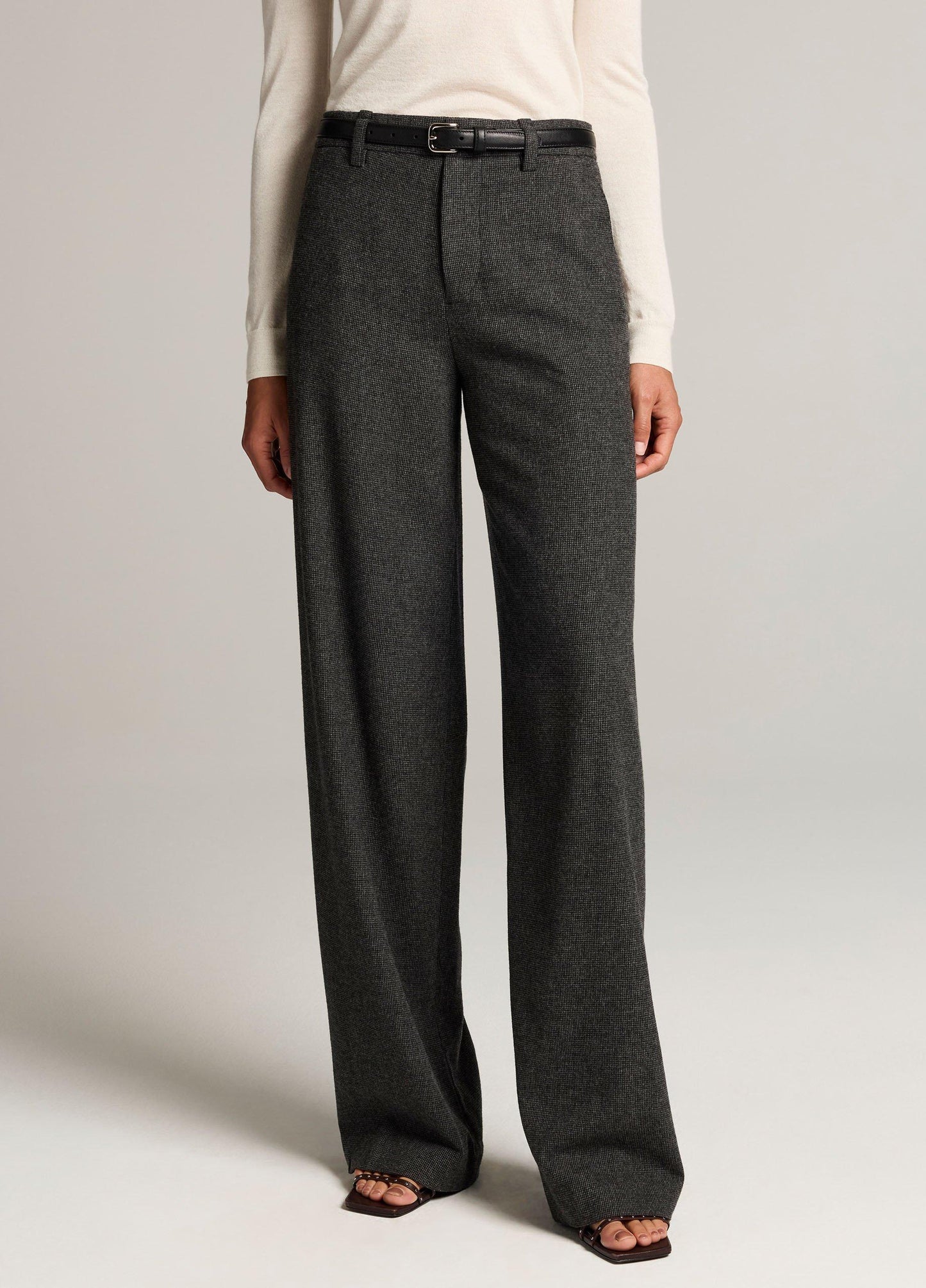 Micro-Houndstooth Italian Wool-Blend Flannel Wide-Leg Trouser - US 0841