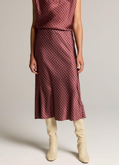 Ombré Plaid Lingerie-Trim Satin Slip Skirt - US 6976