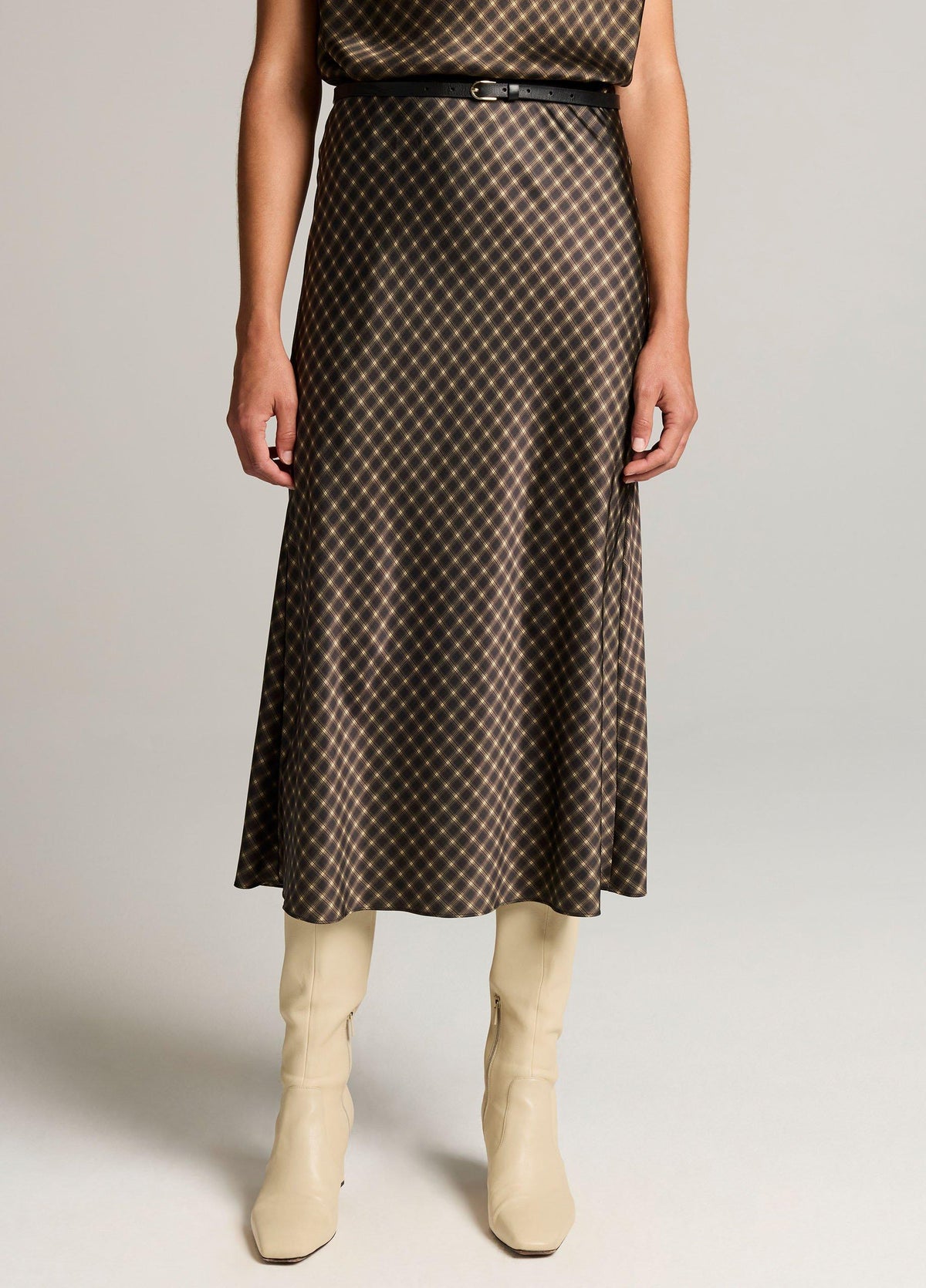 Ombré Plaid Lingerie-Trim Satin Slip Skirt - US 3394