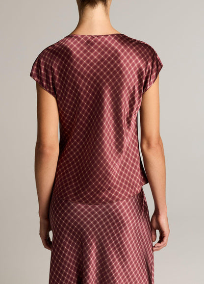 Ombré Plaid Silk Satin Cowl-Neck Blouse - US 6644