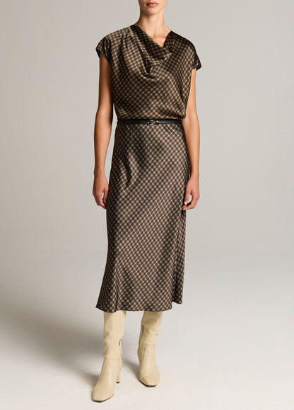 Ombré Plaid Silk Satin Cowl-Neck Blouse - US 1870