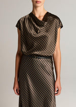 Ombré Plaid Silk Satin Cowl-Neck Blouse - US 1870