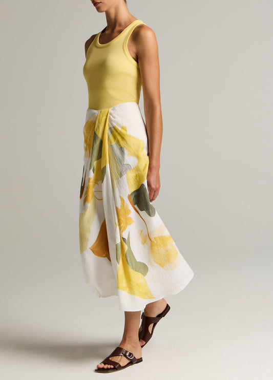 Painted Abstract Floral Draped Skirt - US 5841