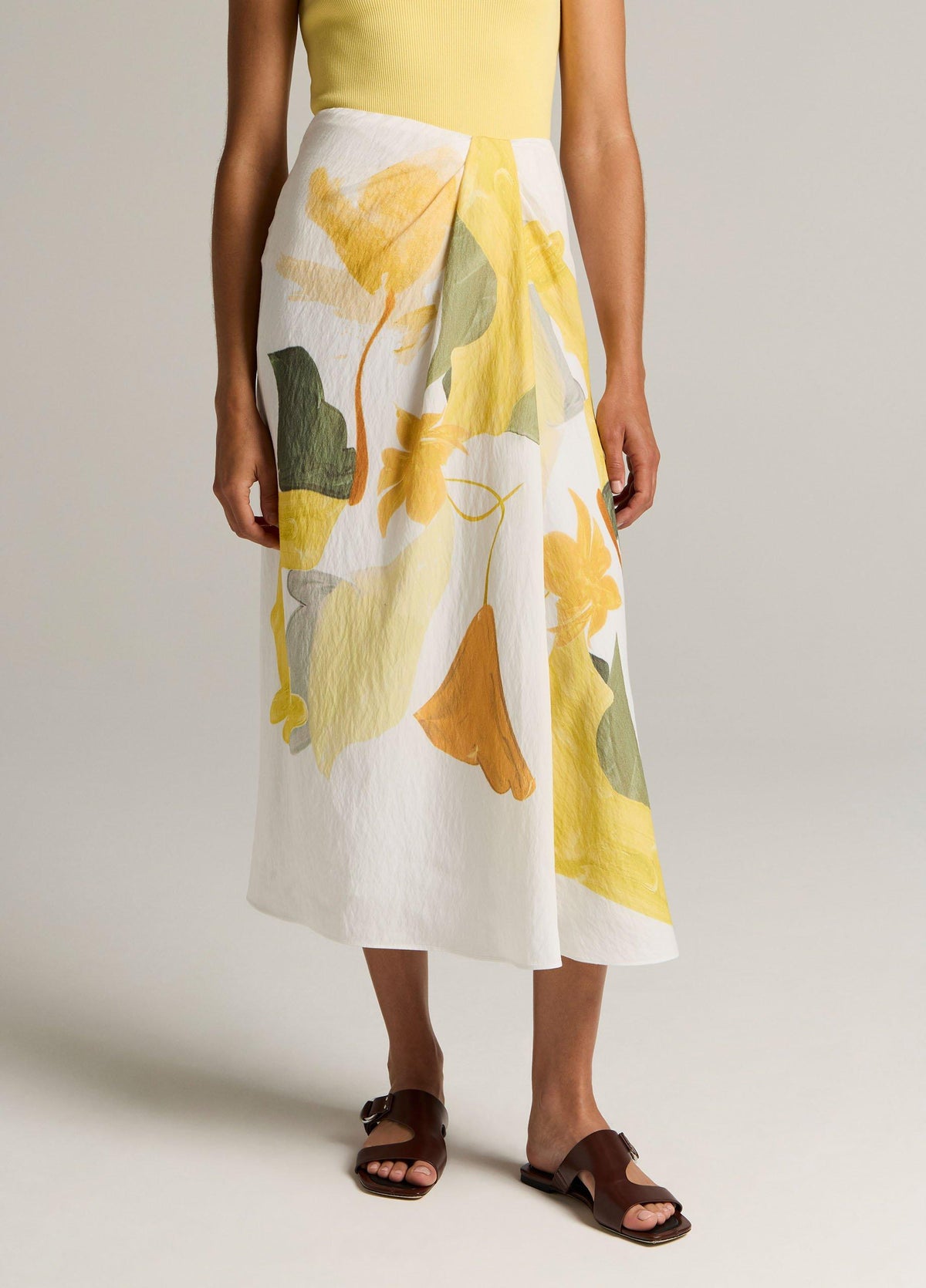 Painted Abstract Floral Draped Skirt - US 5841