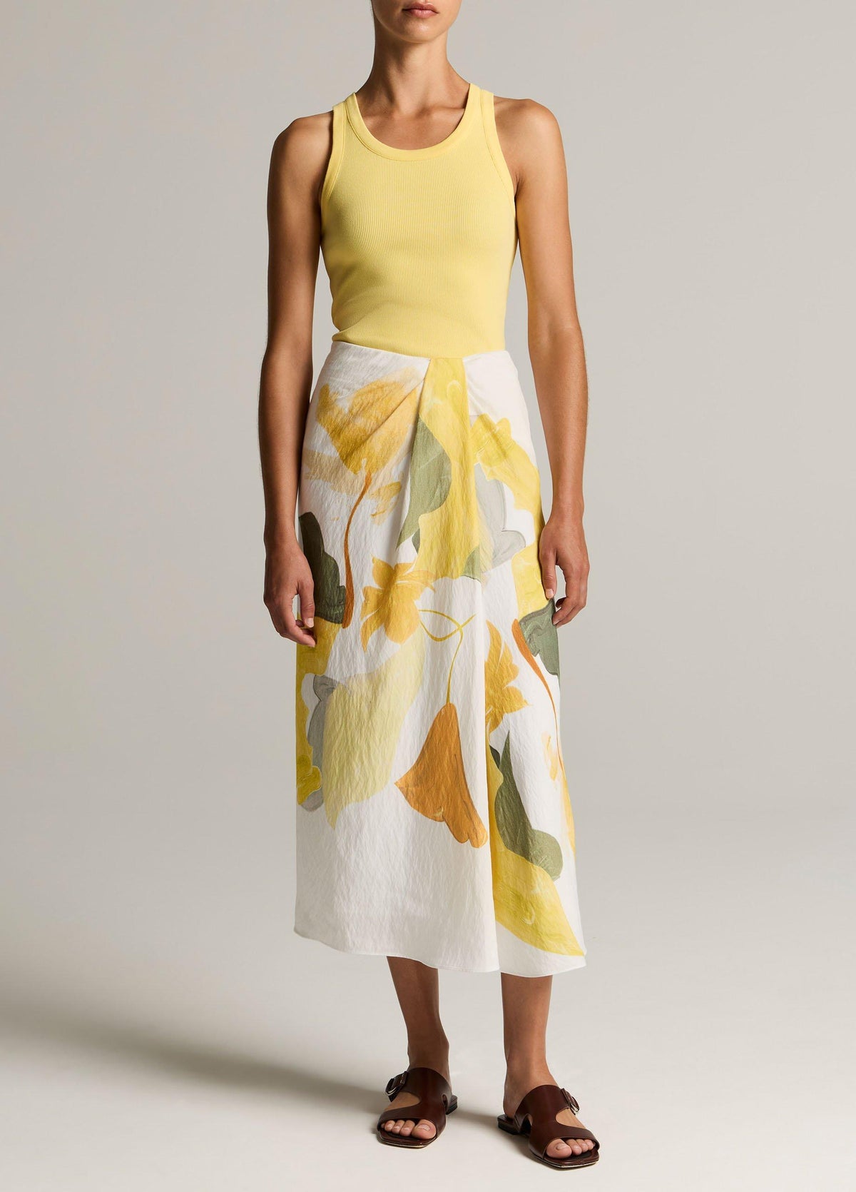 Painted Abstract Floral Draped Skirt - US 5841