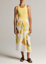 Painted Abstract Floral Draped Skirt - US 5841