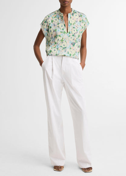 Painted Garden Pleated Cap-Sleeve Top - US 6412