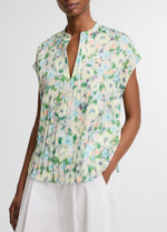 Painted Garden Pleated Cap-Sleeve Top - US 6412