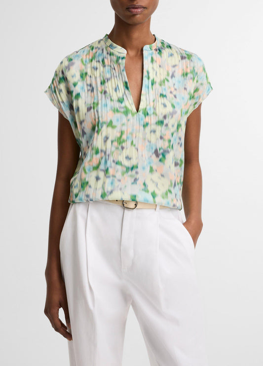 Painted Garden Pleated Cap-Sleeve Top - US 6412