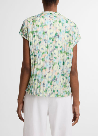 Painted Garden Pleated Cap-Sleeve Top - US 6412
