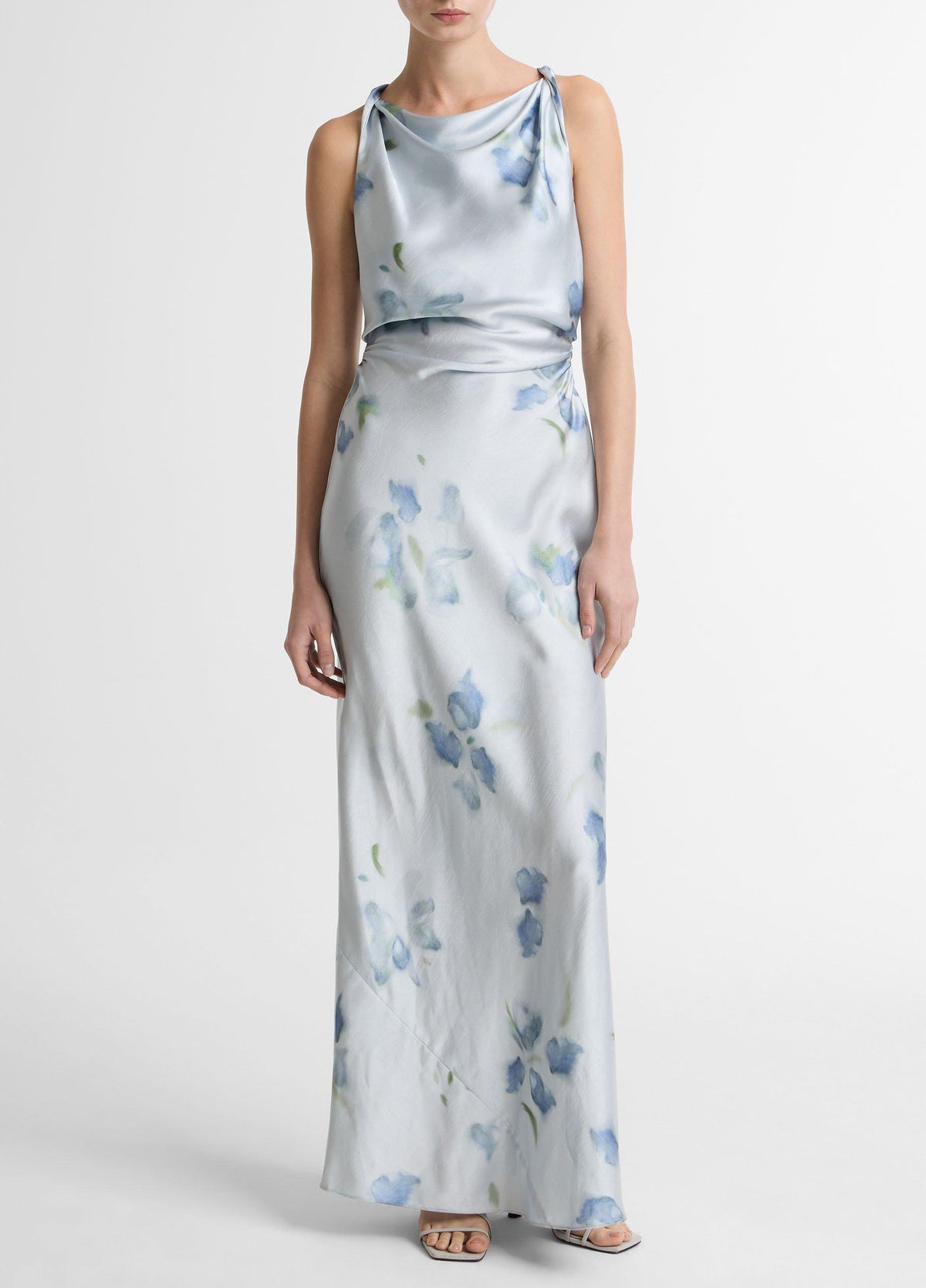 Petal Blur Satin Twist-Shoulder Dress - US 7011