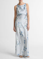 Petal Blur Satin Twist-Shoulder Dress - US 7011