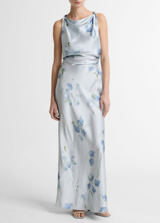 Petal Blur Satin Twist-Shoulder Dress - US 7011