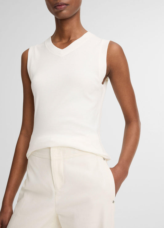Pima Cotton-Blend High V-Neck Shell - US 1386