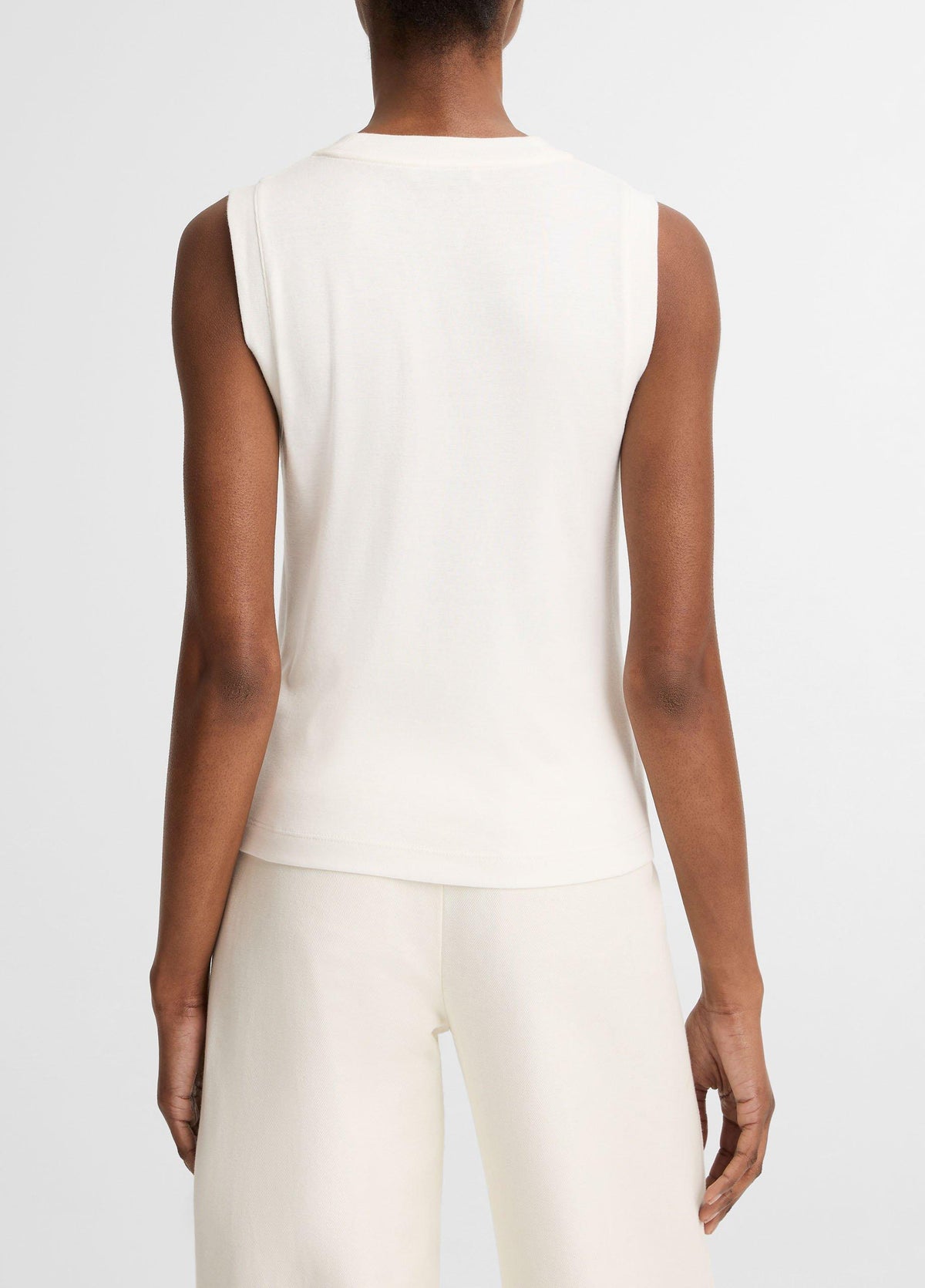 Pima Cotton-Blend High V-Neck Shell - US 1386
