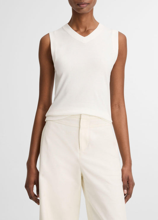 Pima Cotton-Blend High V-Neck Shell - US 1386