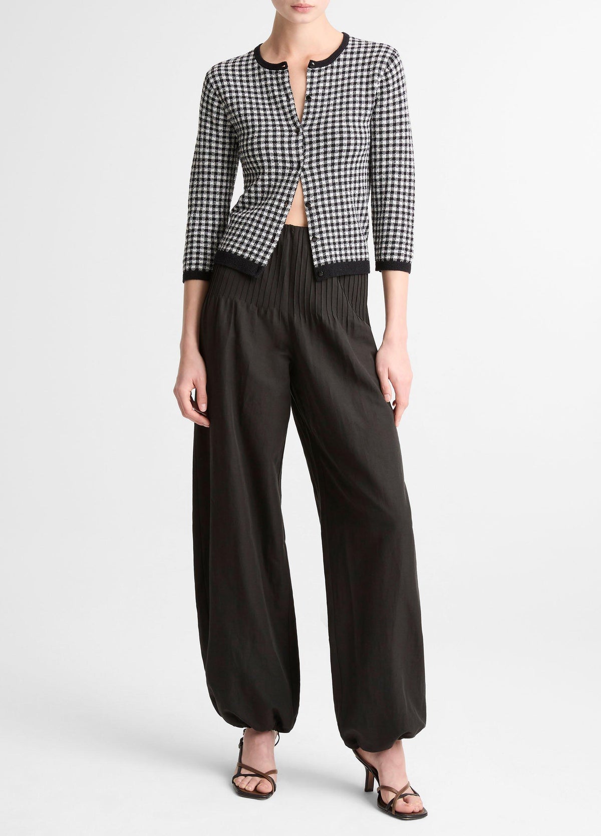Pintuck High-Rise Wide-Leg Drawcord-Hem Pant - US 6131