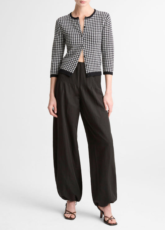 Pintuck High-Rise Wide-Leg Drawcord-Hem Pant - US 6131
