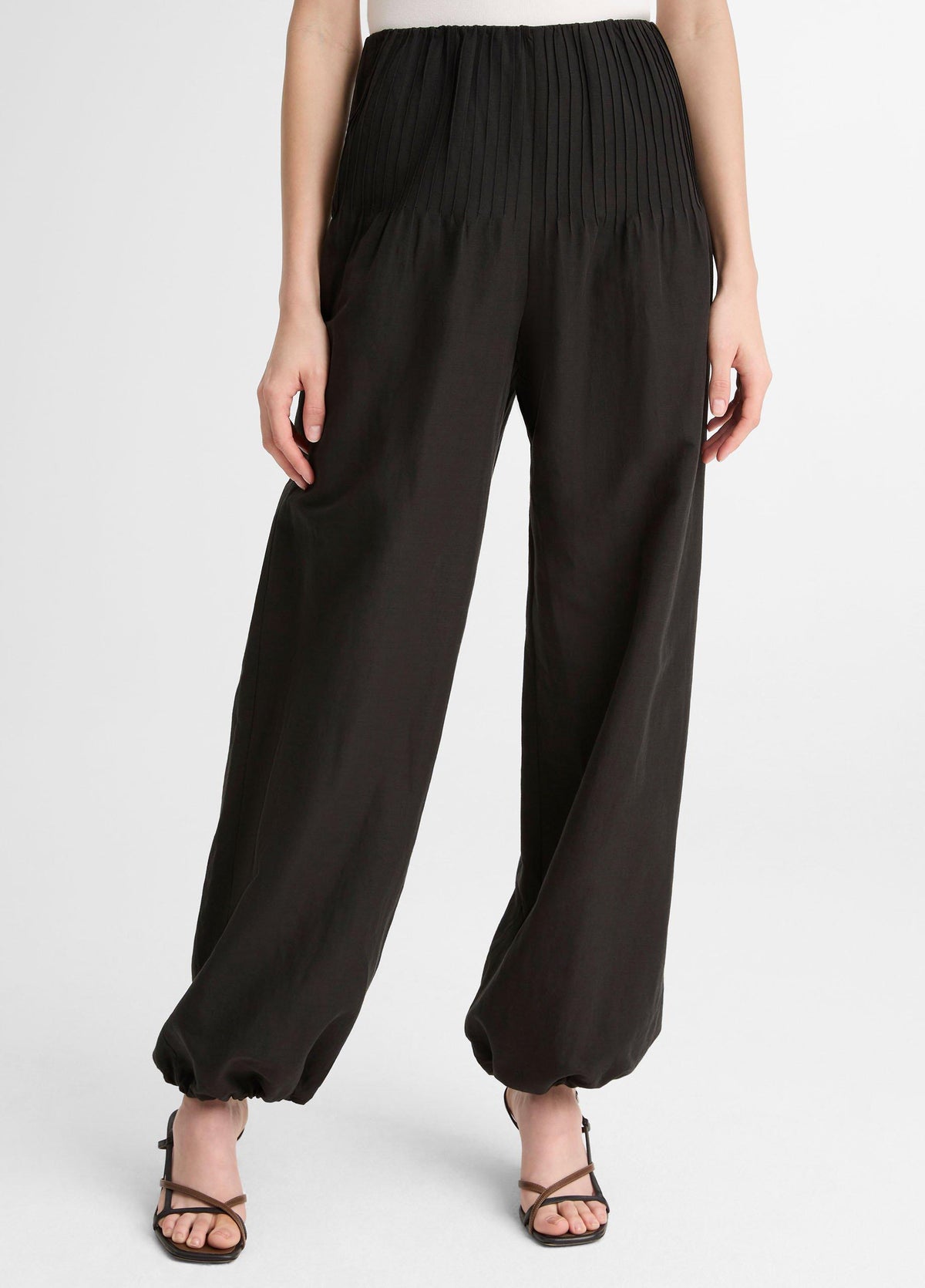 Pintuck High-Rise Wide-Leg Drawcord-Hem Pant - US 6131