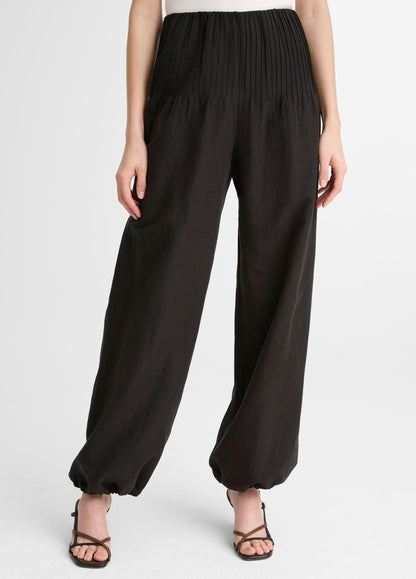 Pintuck High-Rise Wide-Leg Drawcord-Hem Pant - US 6131